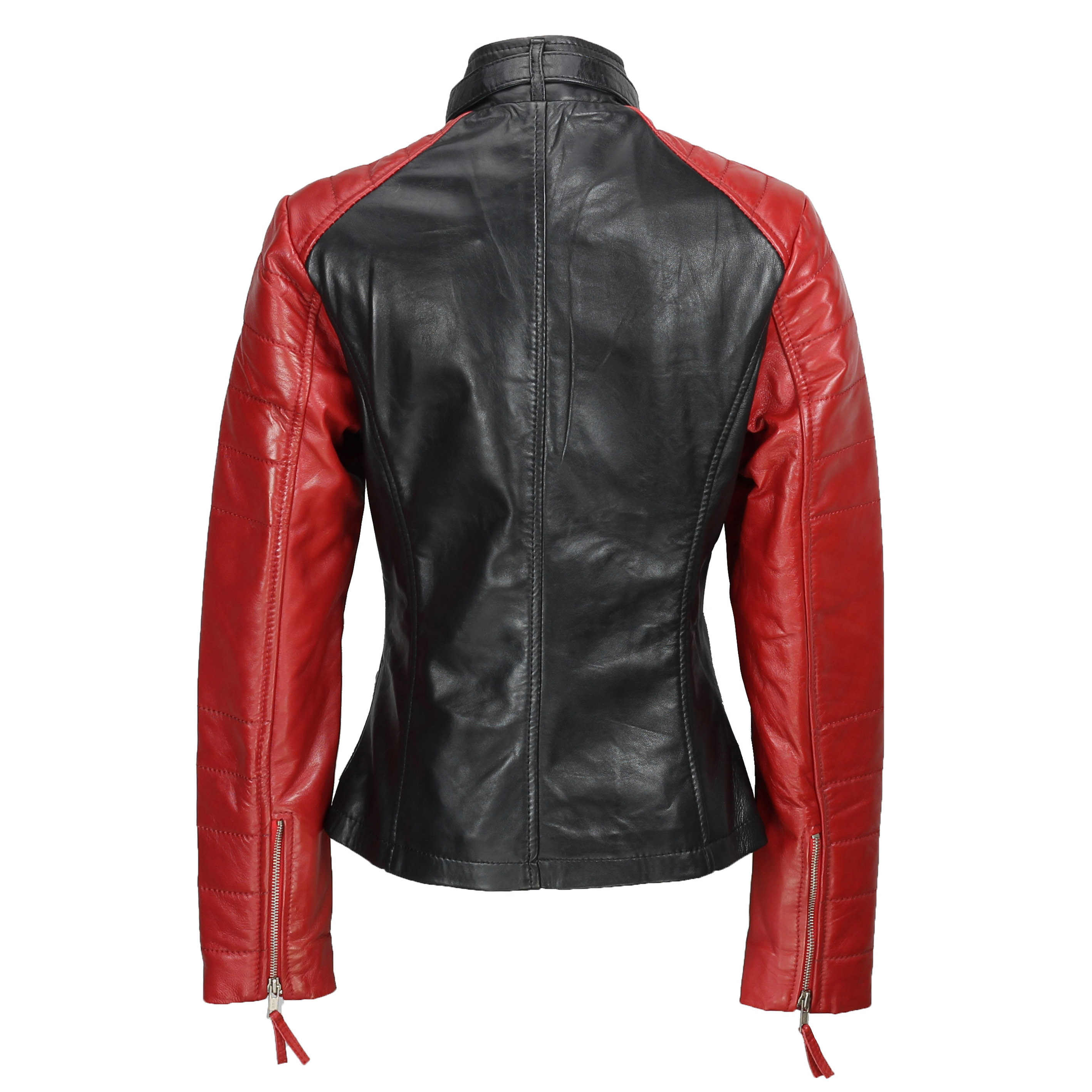 Ladies Womens Black Red Soft Genuine Real Leather Biker Style Jacket Fitted Ebay 8034